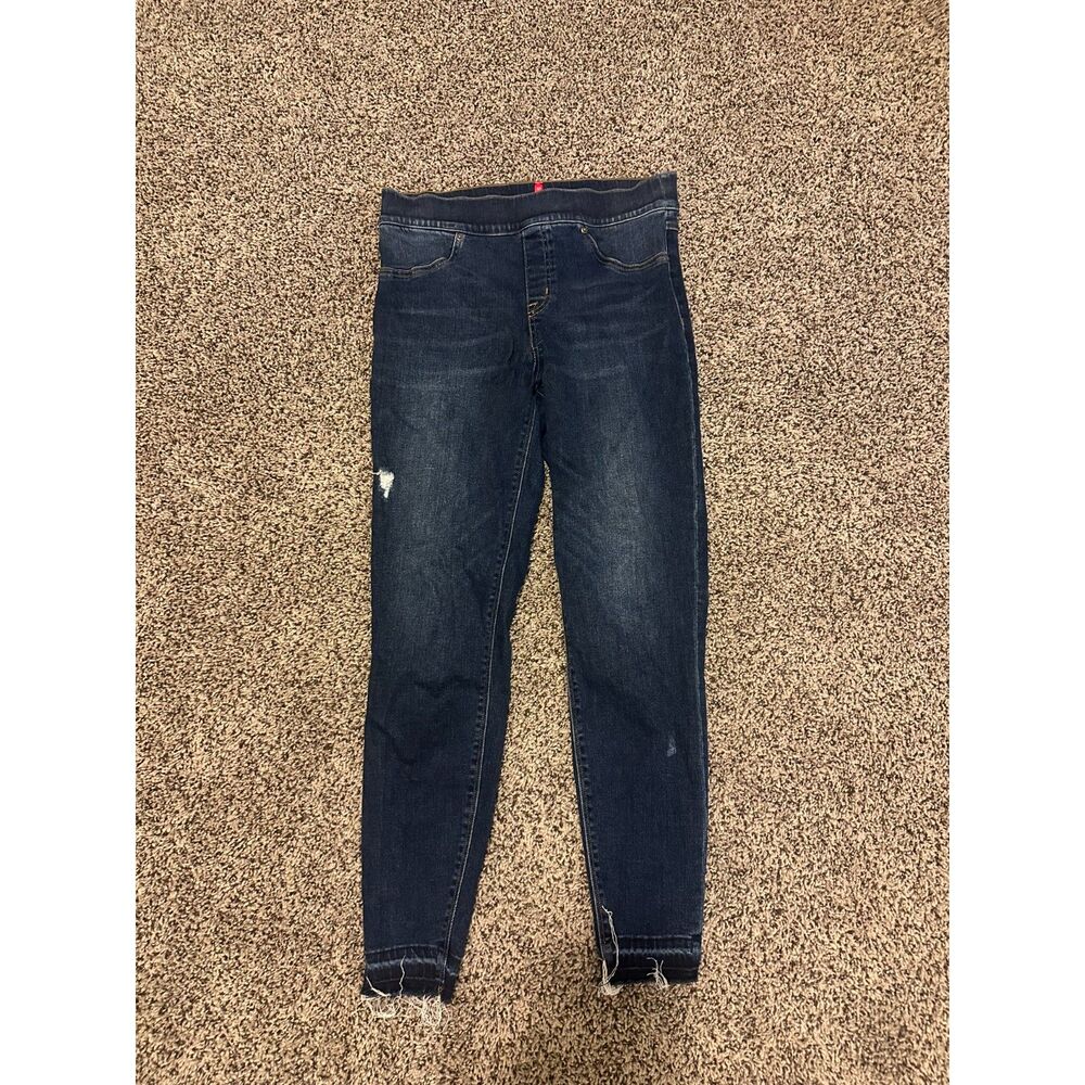 Spanx Jean-ish Ankle Leggings Dark Wash Distressed Raw Hem Medium